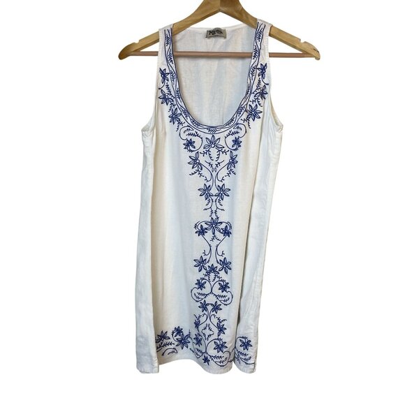Show me your Mumu Tia Tunic Dress Shirt Size Small Linen Blend Embroidery Tank - Picture 1 of 7
